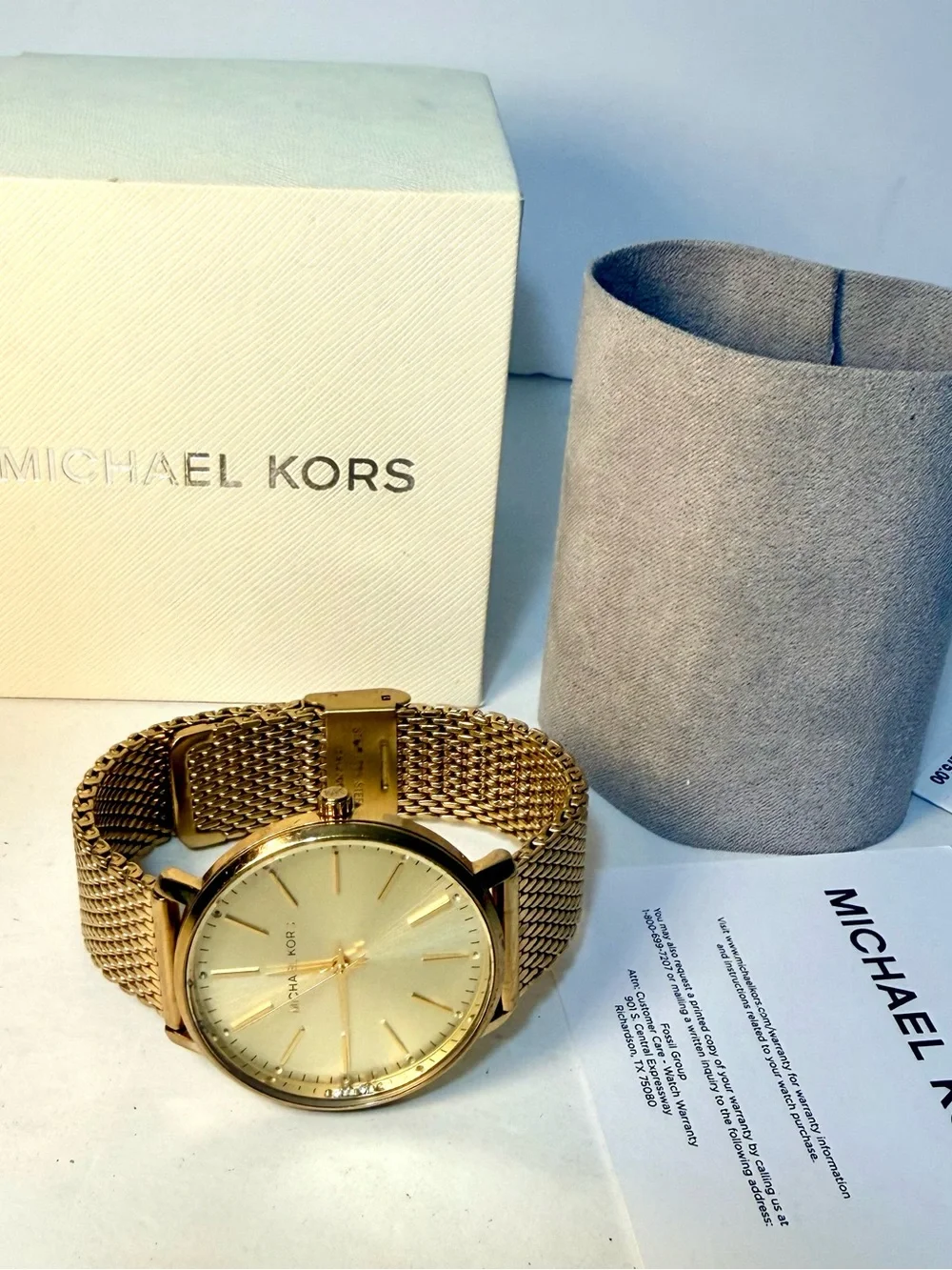 Michael Kors Gold-Tone Slim Mesh Bracelet Watch